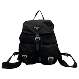 Prada-Prada Nylon Triangle Plate Logo Backpack-Black