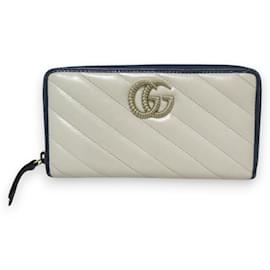 Gucci-Gucci GG Marmont Quilted Leather Long Wallet-White,Navy blue