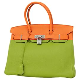Hermès-Hermes Birkin 30 Handbag in Orange Togo Leather-Orange