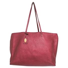 Fendi-Fendi Selleria Bordeaux Leather Tote Bag-Dark red