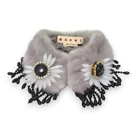 Marni-MARNI Mink Tippet Bejeweled Scarf-Brown