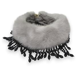 Marni-MARNI Mink Tippet Bejeweled Scarf-Brown