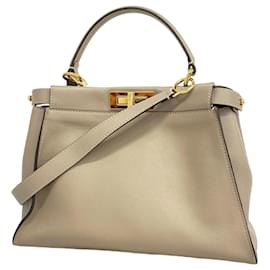 Fendi-Fendi Peekaboo Handbag in Grayish Leather-Grey