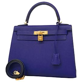 Hermès-Hermes Kelly 28 Handbag in Blue Electric-Blue