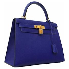 Hermès-Hermes Kelly 28 Handbag in Blue Electric-Blue