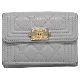Chanel-Chanel Tri-fold Wallet in Gray Grained Calfskin-Brown