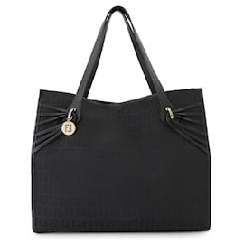 Fendi-Fendi Zucchino Canvas Leather Black Tote Bag-Black