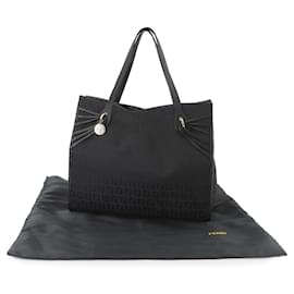 Fendi-Fendi Zucchino Canvas Leather Black Tote Bag-Black