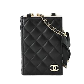 Chanel-Chanel Matelasse Chain Shoulder Business Card Holder-Black,White