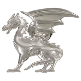 Hermès-Hermes Talisman Dragon Pin Brooch in Silver-Silvery