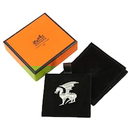 Hermès-Hermes Talisman Dragon Pin Brooch in Silver-Silvery