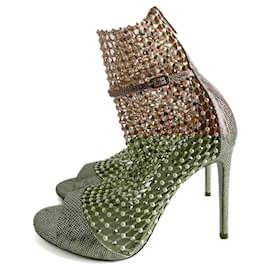 Rene Caovilla-Galaxia 10.5 Leather Sandals 39 Metallic-Metallic