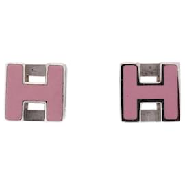 Hermès-Hermes Cage d'Ache H Cube Stud Earrings-Silvery,Pink