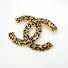 Chanel-Chanel Brooch Coco Mark Leopard Print-Brown,Black,Golden