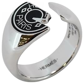 Hermès-Hermes Ring Carrousel Metal Silver Black-Black,Silvery