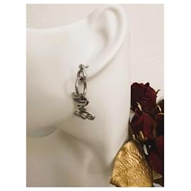 Dolce & Gabbana-Iconic DOLCE & GABBANA earrings in silver steel with logo lettering pendant-Silvery