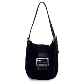 Fendi-Sac à main mini baguette en tissu noir-Noir