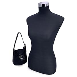 Fendi-Black Fabric Mini Baguette Shoulder Bag Handbag-Black
