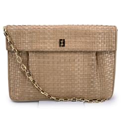 Fendi-Sac à épaule convertible en cuir tissé beige vintage-Beige