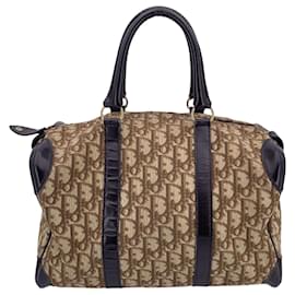 Dior-Christian Vintage Brown Logo Oblique Canvas Large Boston Bag-Brown