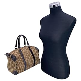 Dior-Christian Vintage Brown Logo Oblique Canvas Large Boston Bag-Brown