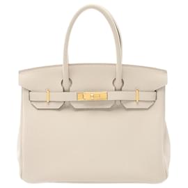 Hermès-Hermes Birkin 30 Handbag in White Togo Leather-White