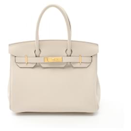 Hermès-Hermes Birkin 30 Handbag in White Togo Leather-White