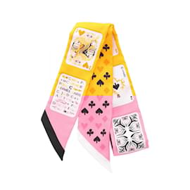 Hermès-Hermès Twilly JEU DR CARTES Écharpe en Soie-Multicolore,Orange