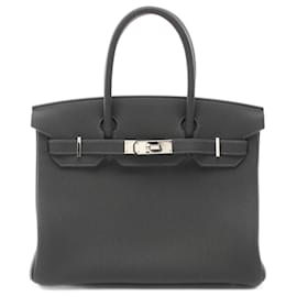 Hermès-Hermes Birkin 30 Handbag in Gray Togo Leather-Brown