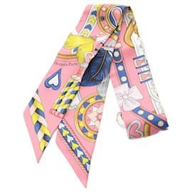 Hermès-Foulard en soie Hermes Twilly Harnais de Coeur-Rose,Multicolore