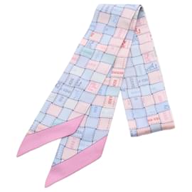 Hermès-Hermes Twilly Bordeaux Check Scarf-Pink,Blue
