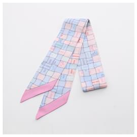 Hermès-Écharpe à carreaux Bordeaux Twilly Hermes-Rose,Bleu
