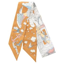 Hermès-Hermes Twilly SUR MON NUAGE Silk Scarf-Brown,Multiple colors