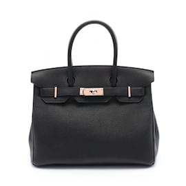 Hermès-Hermes Birkin 30 Handbag in Black Togo Leather-Black