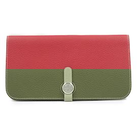 Hermès-Hermes Dogon Long Bi-fold Wallet-Red,Grey