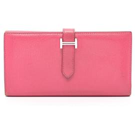 Hermès-Hermes Bearn Dupri Rose Shocking Tri-fold Long Wallet-Pink