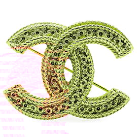 Chanel-Chanel Gold Gold Plated CC Brooch-Golden