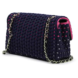 Chanel-Chanel Blue Medium Classic Woven Jersey Single Flap-Blue,Navy blue