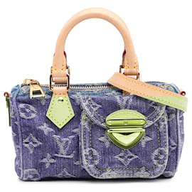 Louis Vuitton-Louis Vuitton Blue Monogram Denim Nano Speedy Bandouliere-Blue