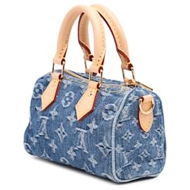 Louis Vuitton-Louis Vuitton Blue Monogram Denim Nano Speedy Bandouliere-Blue