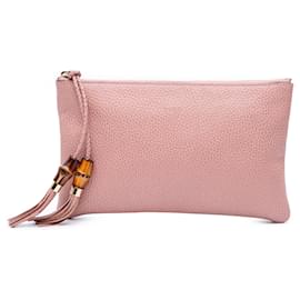 Gucci-Gucci Pink Calfskin Bamboo Clutch-Pink