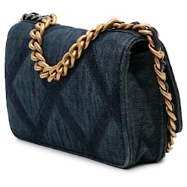 Chanel-Chanel Blue Denim Stitched 19 Flap Wallet On Chain-Blue,Other
