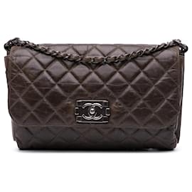 Chanel-Chanel Brown Quilted Glazed Calfskin Soft Boy Flap-Brown,Dark brown