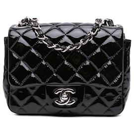 Chanel-Chanel Black Mini Square Classic Patent Single Flap-Black