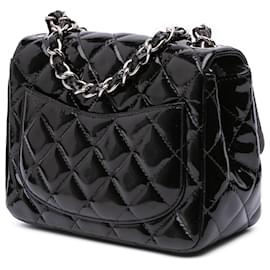Chanel-Chanel Black Mini Square Classic Patent Single Flap-Black