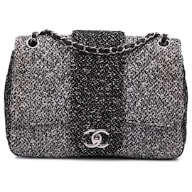 Chanel-Chanel Gray Tweed and Sequin Elementary Chic Flap-Brown,Black