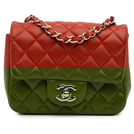 Chanel-Chanel Orange Mini Square Classic Lambskin Single Flap-Orange