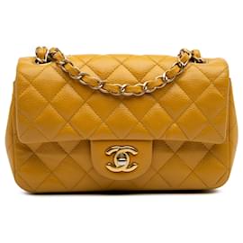Chanel-Chanel Yellow Mini Rectangular Classic Caviar Single Flap-Yellow,Mustard
