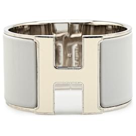 Hermès-Hermès Gray Extra Wide Clic Clac H Bracelet PM-Brown,Silvery,Grey