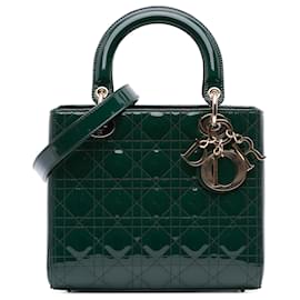 Dior-Dior Green Medium Patent Cannage Lady Dior-Green,Dark green